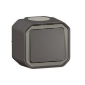 Poussoir NO tanche Plexo 10A fixation saillie - Anthracite