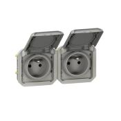 Double prise de courant prcble 2x2P+T horizontale Plexo composable 16A 250V Gris